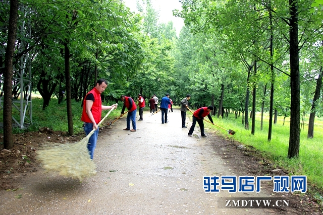 志愿者在帮扶村常庄村清理路面杂物.JPG