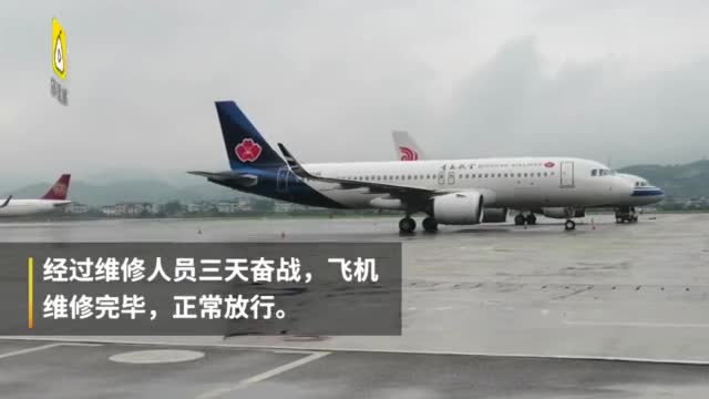 青航客机4800米高空被飞鸟撞击 机翼凹陷损伤严重