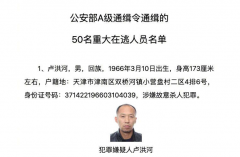 公安部发布50名在逃人员A级通缉令，每人悬赏10万元