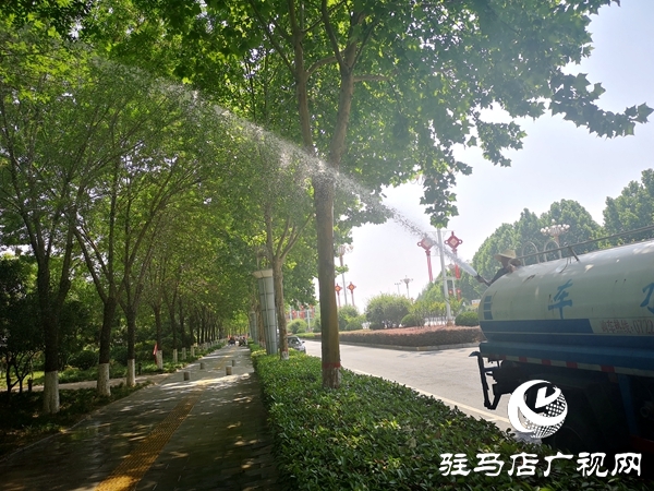 市园林绿化中心出动十余辆水车为绿化带“消暑解渴”