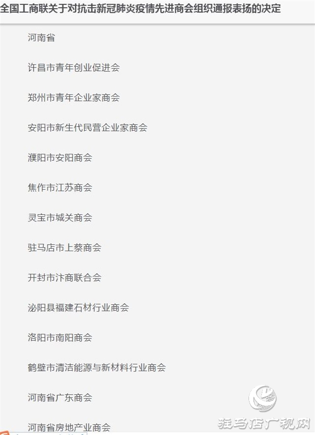 驻马店市上蔡商会被全国工商联表彰为“抗击新冠肺炎疫情先进商会组织”