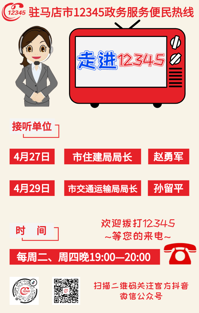 本周，驻马店市住建局、市交通运输局接听12345热线