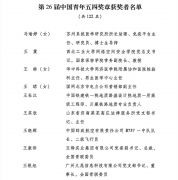 第26届中国青年五四奖章评选结果揭晓