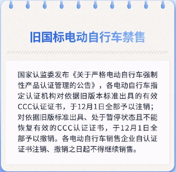 12月新规来了！事关电动自行车、餐饮服务连锁企业
